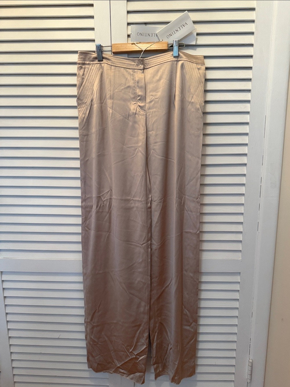 Nwt Valentino Satin Silk  Wide-Leg Pants in Taupe size8